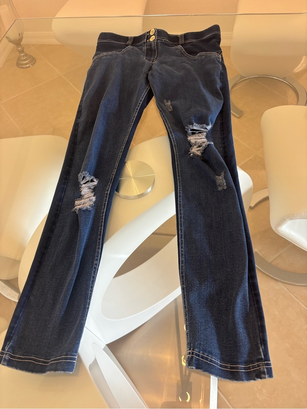 Freddy Women's Dark Blue Skinny Jeans with Distressed Knees